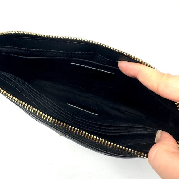 Saint Laurent YSL Uptown Pouch Black Chevron Quilted Leather Wristlet Bag Clutch - Picture 9 of 12